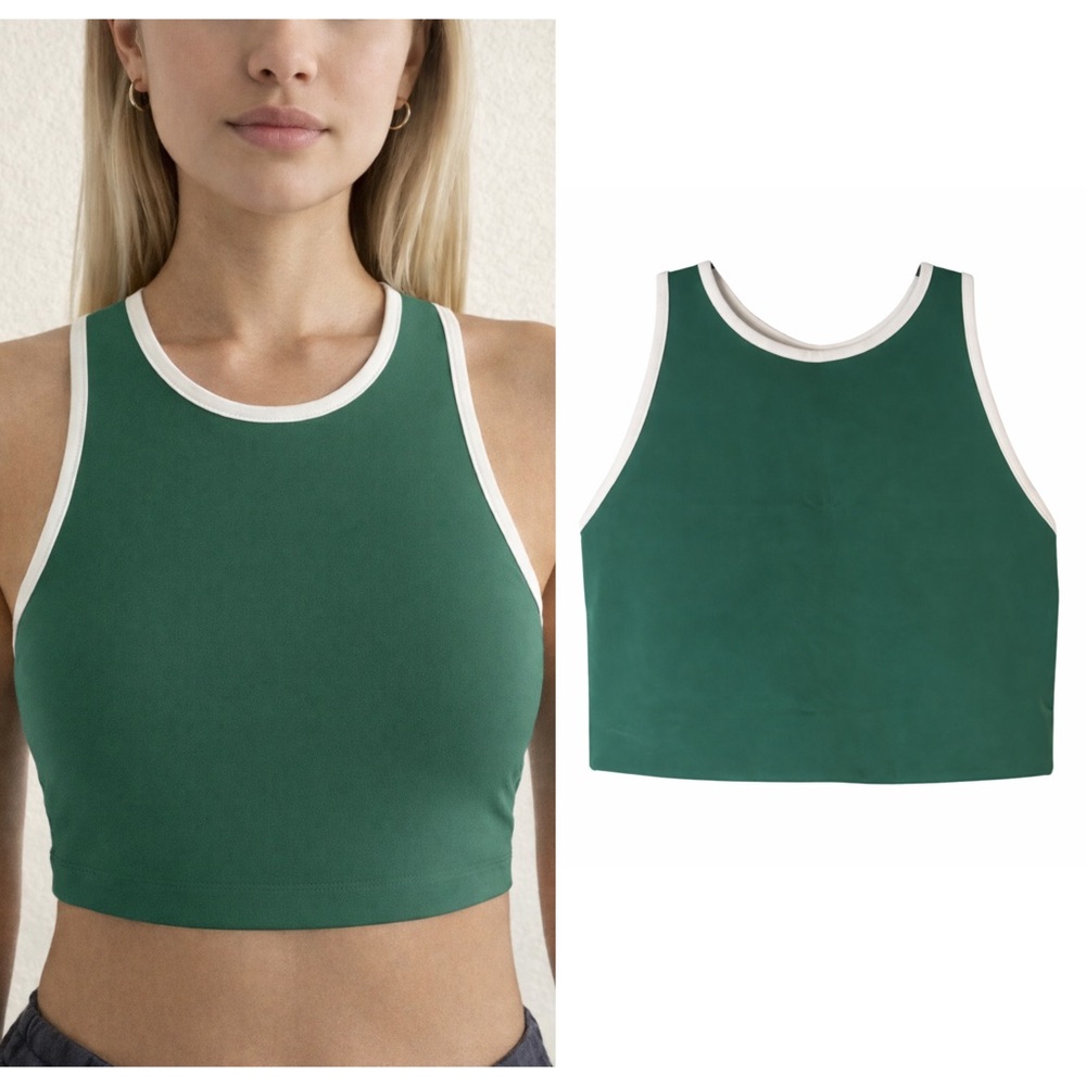 girlfriend collective Forest Green Crop Bralette with White Trim